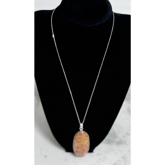 Sterling Silver Maligano Jasper Pendant 18” Italy Chain Necklace - Picture 3 of 10